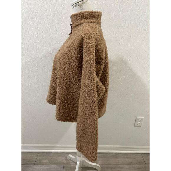 Zara Basic Womens Textured Teddy Quarter Zip Sweatshirt Large Cozy Long Sleeves - Picture 6 of 8